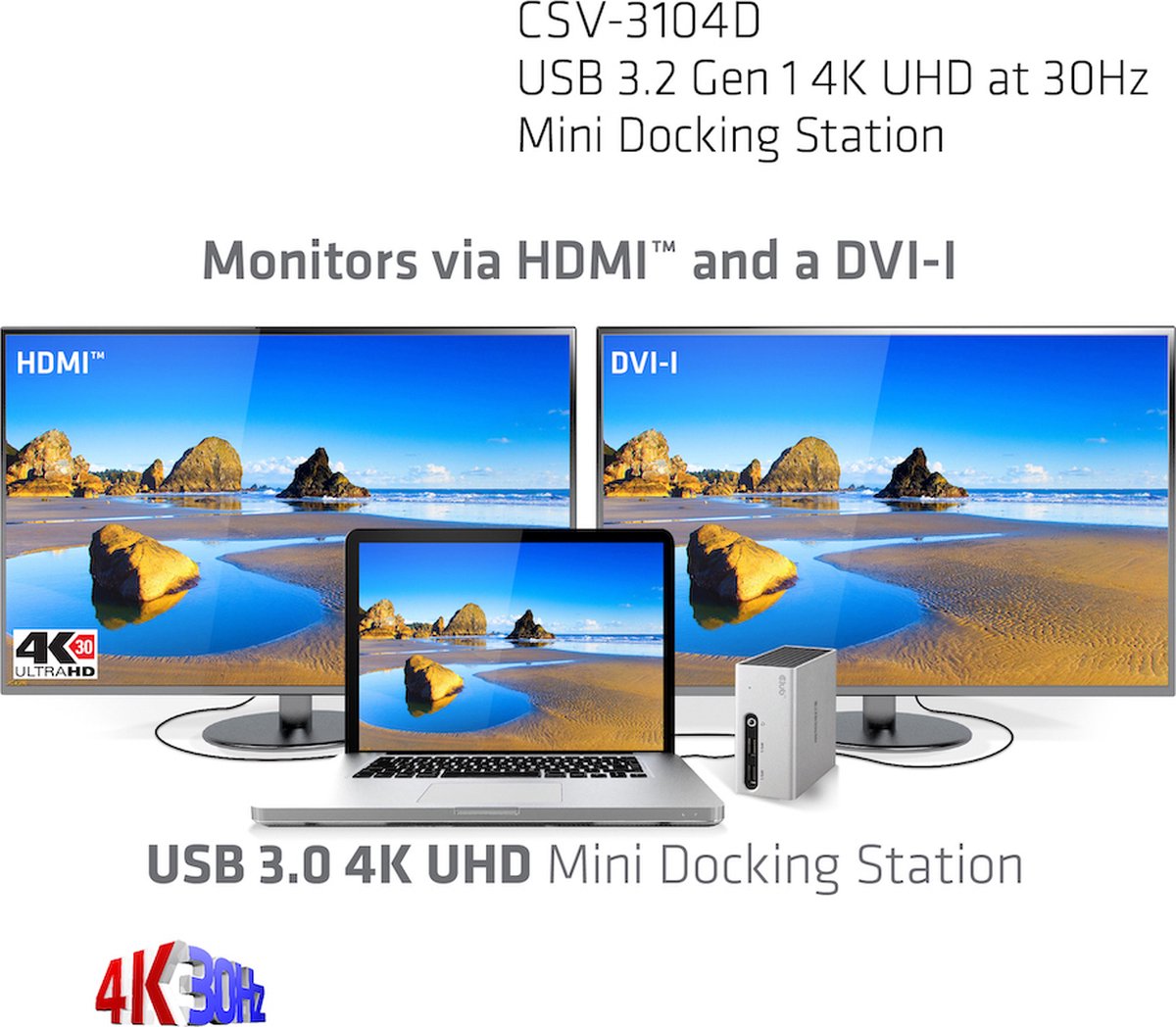 CLUB3D UNIVERSEEL Mini DisplayLink Docking Station USB 3.2 Gen 1