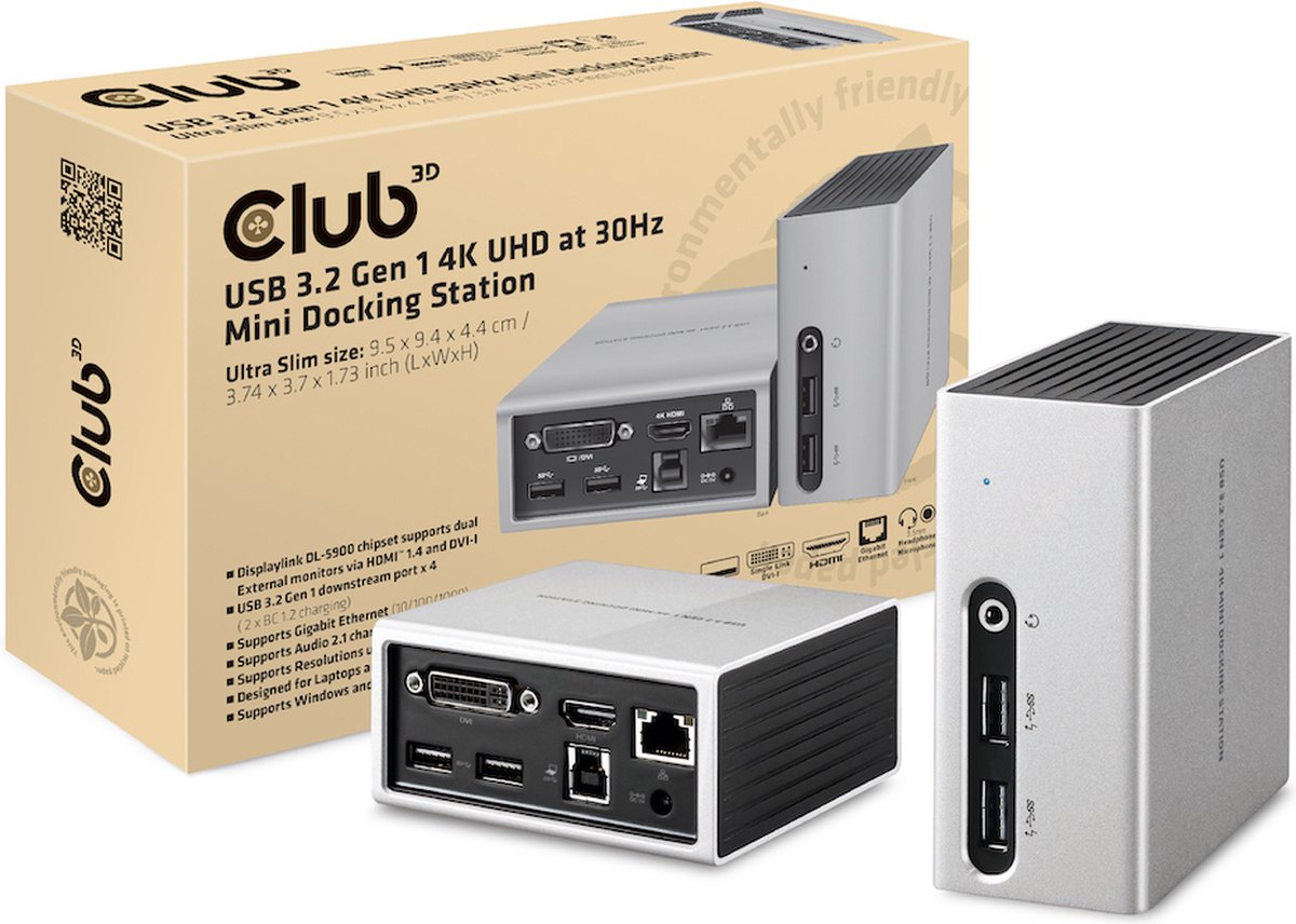 CLUB3D UNIVERSEEL Mini DisplayLink Docking Station USB 3.2 Gen 1