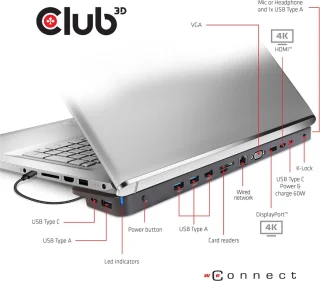 CLUB3D Universeel USB-C 3.2 Gen1 Docking Station Triple Display