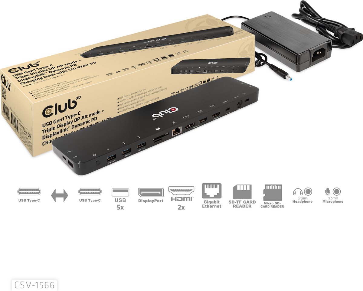 CLUB3D Universeel USB-C Docking Station 120W