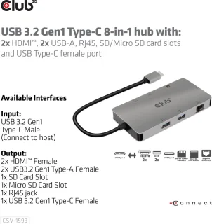 CLUB3D USB 3.2 Gen1 Type-C 8-in-1 Hub