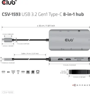 CLUB3D USB 3.2 Gen1 Type-C 8-in-1 Hub
