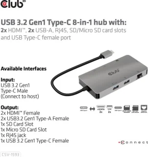 CLUB3D USB 3.2 Gen1 Type-C 8-in-1 Hub