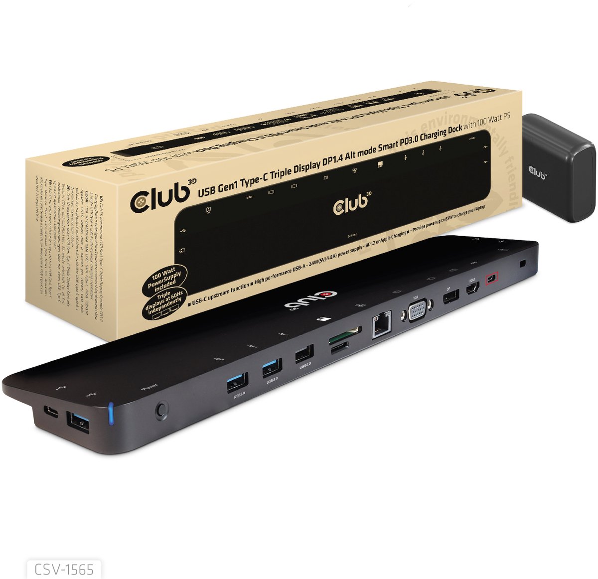 CLUB3D USB Gen1 Type-C Triple Display Dock PD3.0 100W