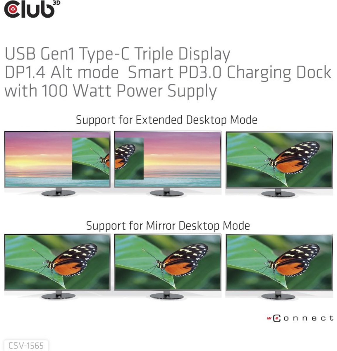 CLUB3D USB Gen1 Type-C Triple Display Dock PD3.0 100W