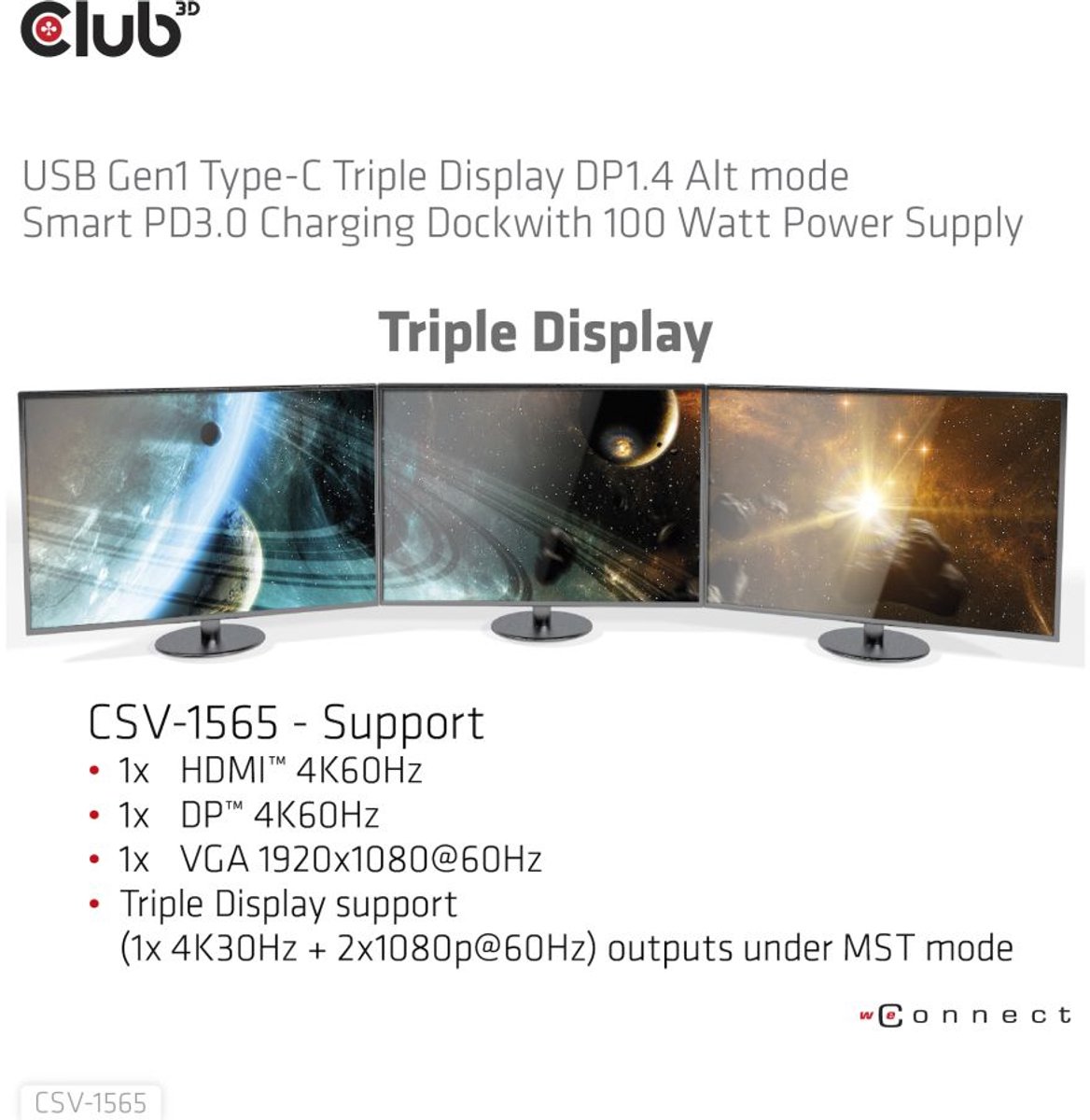 CLUB3D USB Gen1 Type-C Triple Display Dock PD3.0 100W