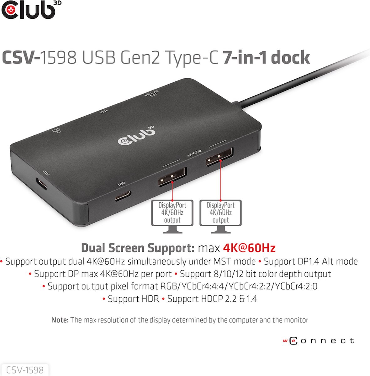 CLUB3D USB Gen2 Type-C Dual DisplayPort 7-in-1 HUB