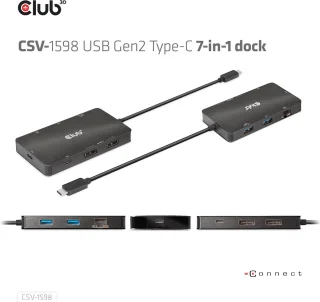 CLUB3D USB Gen2 Type-C Dual DisplayPort 7-in-1 HUB
