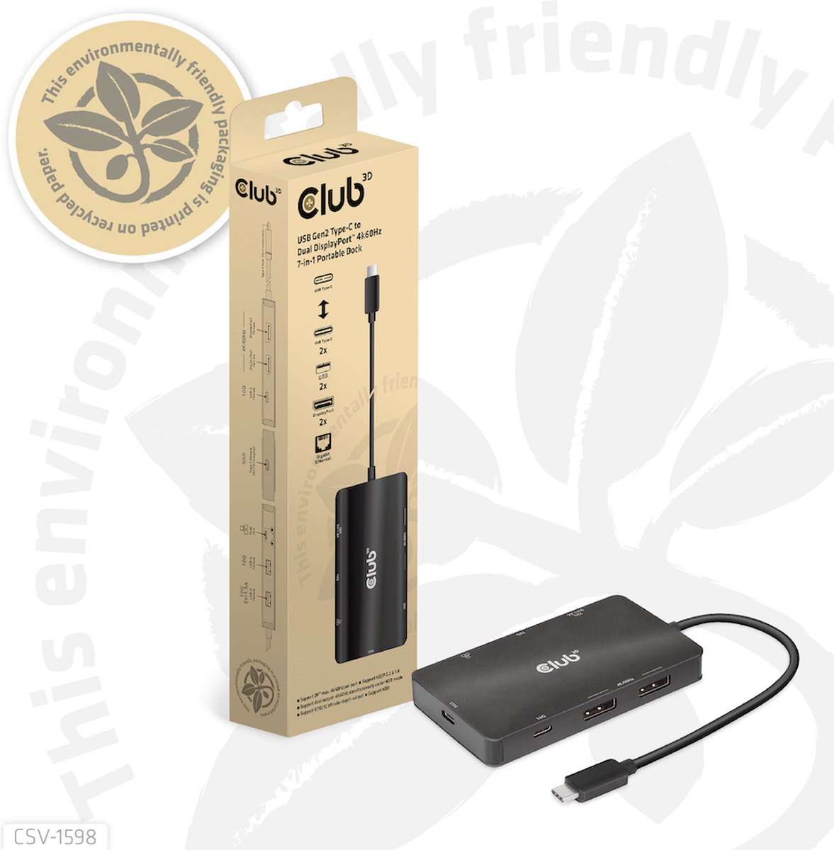 CLUB3D USB Gen2 Type-C Dual DisplayPort 7-in-1 HUB