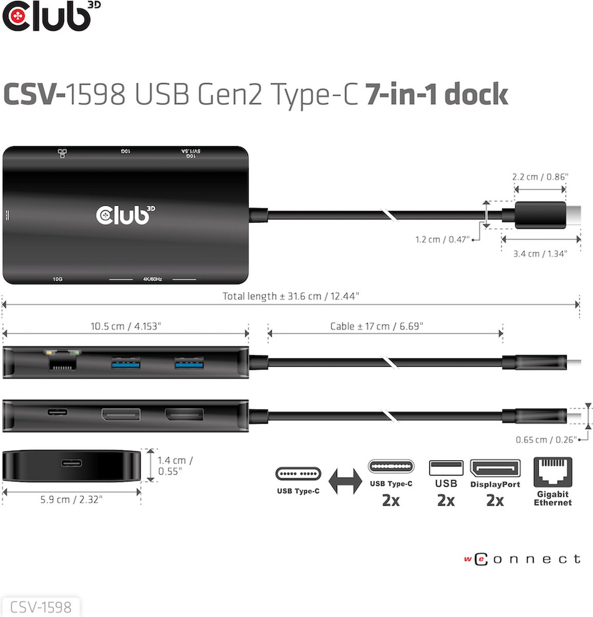 CLUB3D USB Gen2 Type-C Dual DisplayPort 7-in-1 HUB