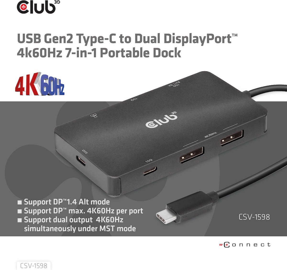 CLUB3D USB Gen2 Type-C Dual DisplayPort 7-in-1 HUB