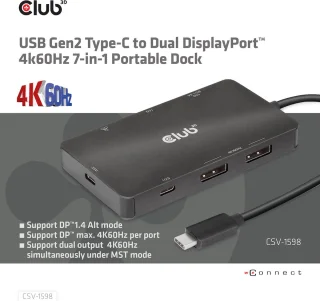 CLUB3D USB Gen2 Type-C Dual DisplayPort 7-in-1 HUB