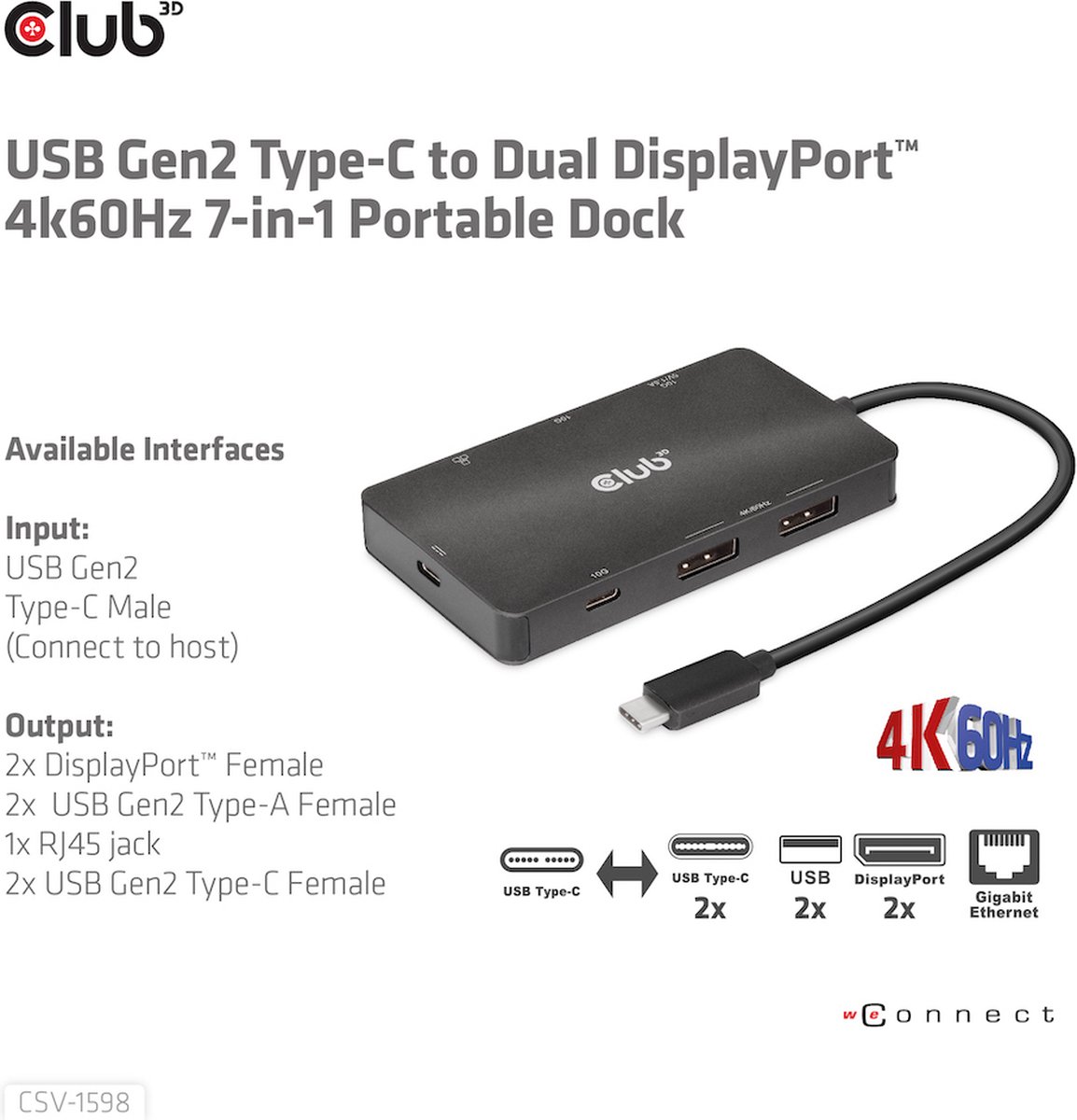 CLUB3D USB Gen2 Type-C Dual DisplayPort 7-in-1 HUB