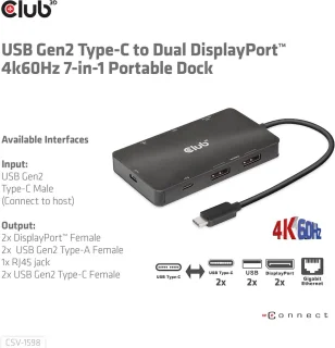 CLUB3D USB Gen2 Type-C Dual DisplayPort 7-in-1 HUB