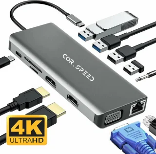 COR.SPEED 12-in-1 USB C Docking Station Space Grey