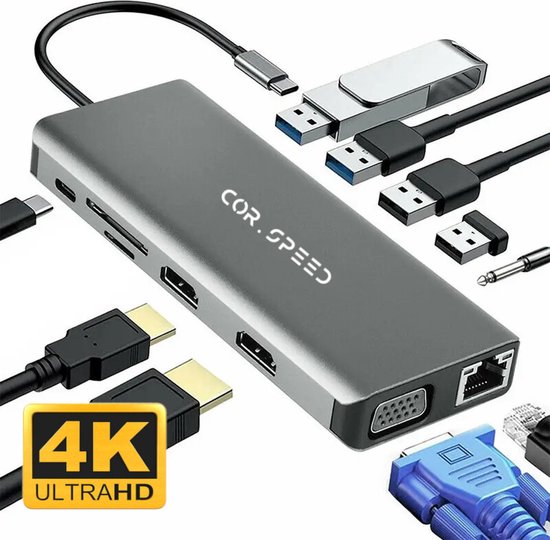 COR.SPEED 12-in-1 USB C Docking Station Space Grey