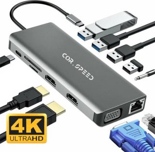 COR.SPEED 12-in-1 USB C Docking Station Space Grey