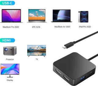 CRLYN Docking Station Laptop USB-C 2x HDMI Zwart