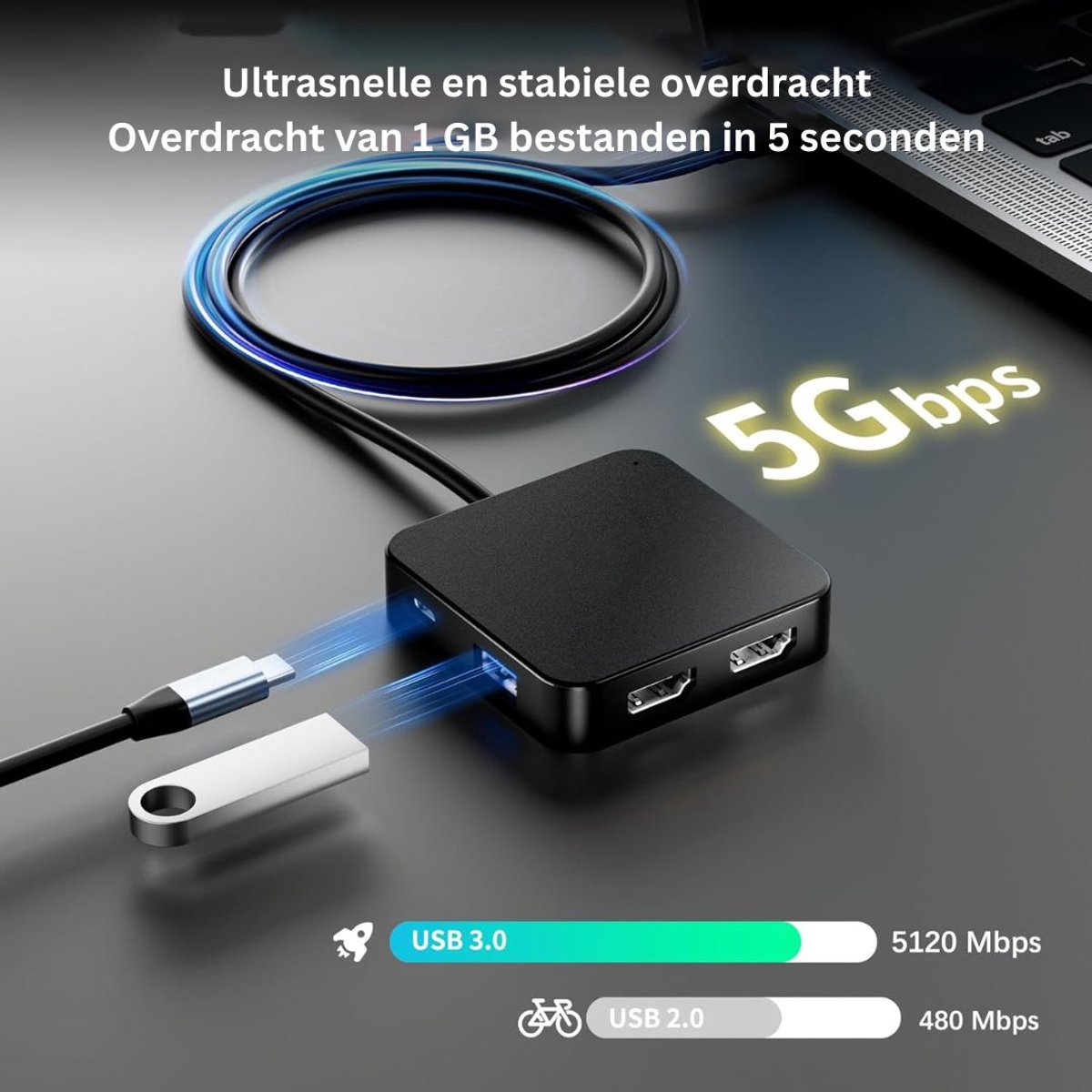 CRLYN Docking Station Laptop USB-C 2x HDMI Zwart
