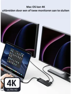 CRLYN Docking Station USB-C 2x HDMI Zwart