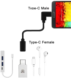 Dailygoods - USB-C verlengkabel 90° 20 cm - Type C