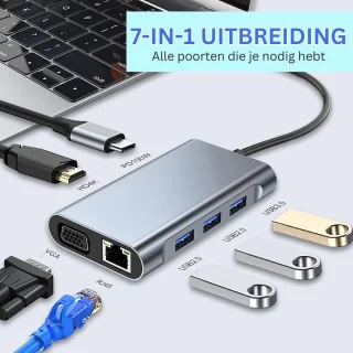 DailySupplies® 8-in-1 USB-C Laptop Docking Station Grijs