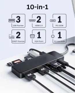 DailySupplies Docking Station 10-in-1 USB-C Zwart