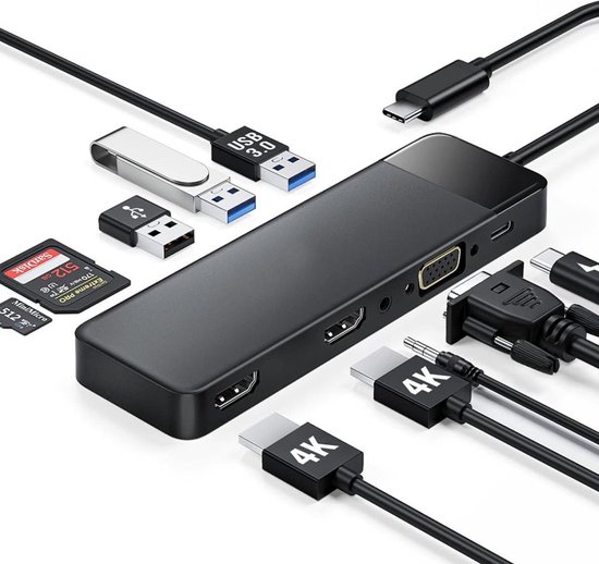 DailySupplies Docking Station 10-in-1 USB-C Zwart