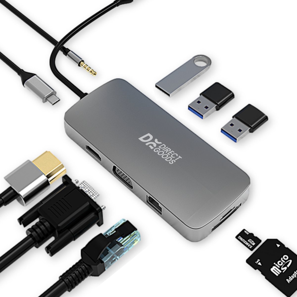 DirectGoods 10-in-1 USB C Hub Docking Station Spacegrey
