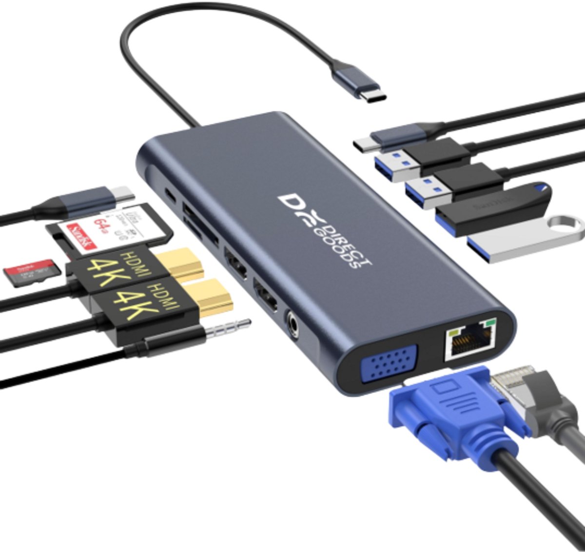 DirectGoods 13-in-1 USB-C Hub Docking Station Spacegrey
