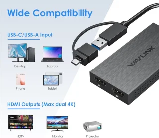 DisplayLink USB-A/USB-C Dual HDMI Adapter