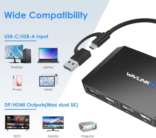 DisplayLink USB-C en USB 3.0 naar DisplayPort & HDMI monitorhub