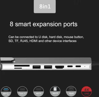 Docking Station 8-in-1 USB C HUB voor Macbook en Windows