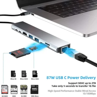 Docking Station 8-in-1 USB C HUB voor Macbook en Windows