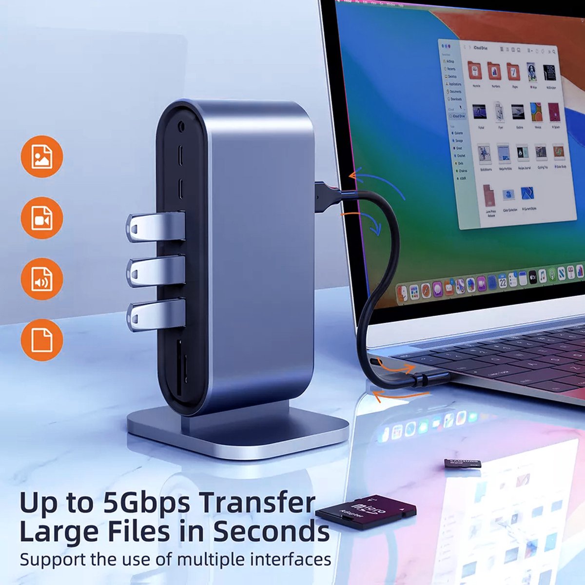Docking Station RJ45 + 4x USB3.0 + SD Type-C USB Hub Adapter