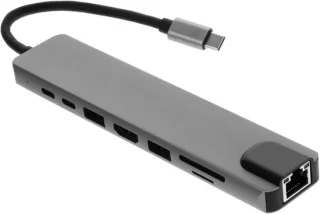 Docking station usb hub acht-in-één 15.3 cm zilver