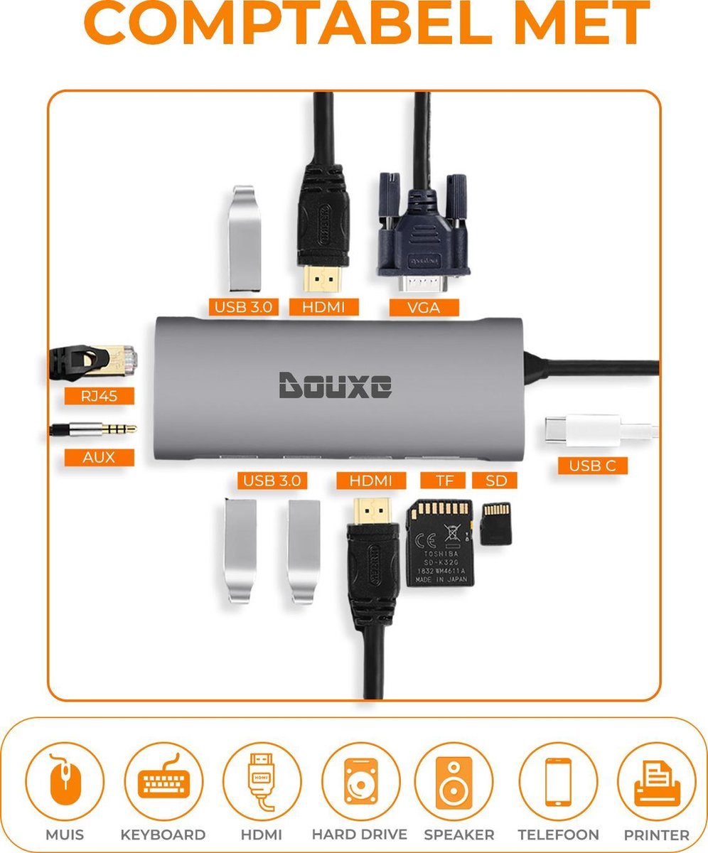 Douxe USB-C Hub 11-in-1 Dockingstation Premium