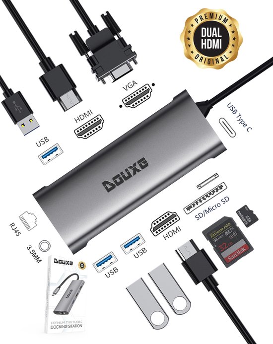 Douxe USB-C Hub 11-in-1 Dockingstation Premium
