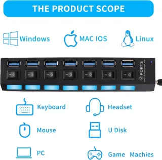 Draagbare 7-poorts USB-hub