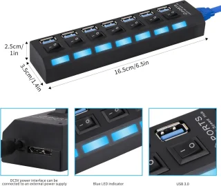 Draagbare 7-poorts USB-hub