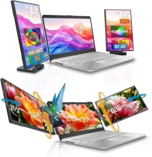 Draagbare laptop drievoudig scherm 2x 14,1 inch QHD ips