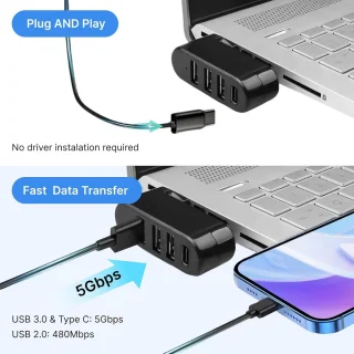 Draaibare 4-poorts USB-hub