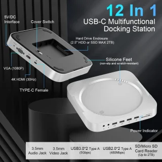 DrPhone MH483 USB C Docking Station met 2.5 inch HDD/SSD Behuizing Zilver