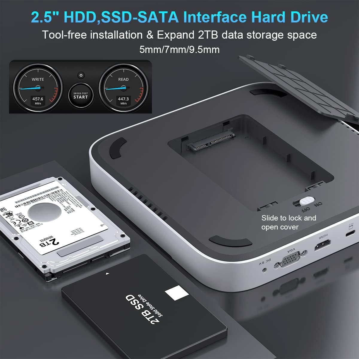 DrPhone MH483 USB C Docking Station met 2.5 inch HDD/SSD Behuizing Zilver
