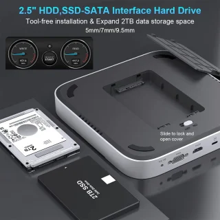 DrPhone MH483 USB C Docking Station met 2.5 inch HDD/SSD Behuizing Zilver