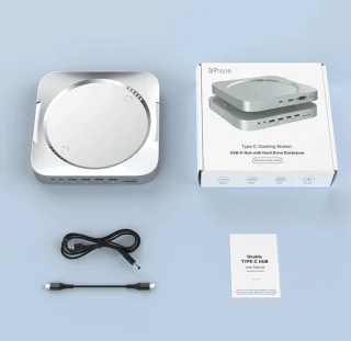 DrPhone MH483 USB C Docking Station met 2.5 inch HDD/SSD Behuizing Zilver