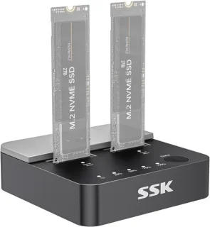 Dual bay NVMe M.2 SSD docking station 20 Gbps USB 3.2