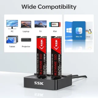 Dual-Bay NVMe M.2 SSD Docking Station Adapter
