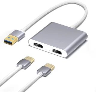 Dubbele HDMI-adapter en monitorconverter, grijs