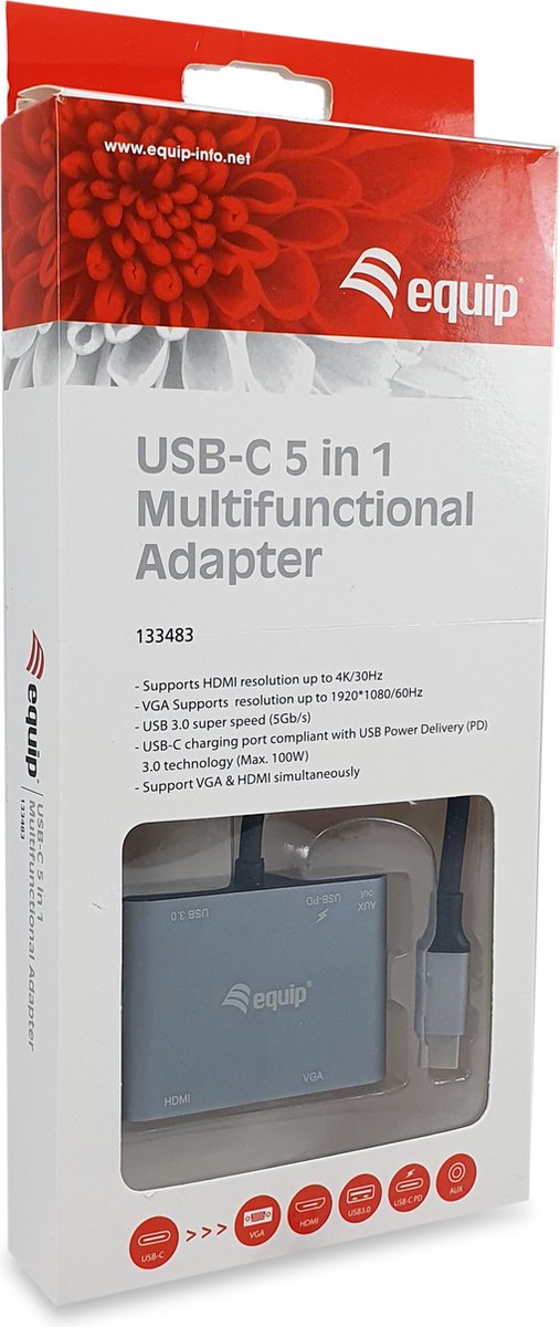 Equip 133483 Notebook Dock USB-C Zwart Grijs